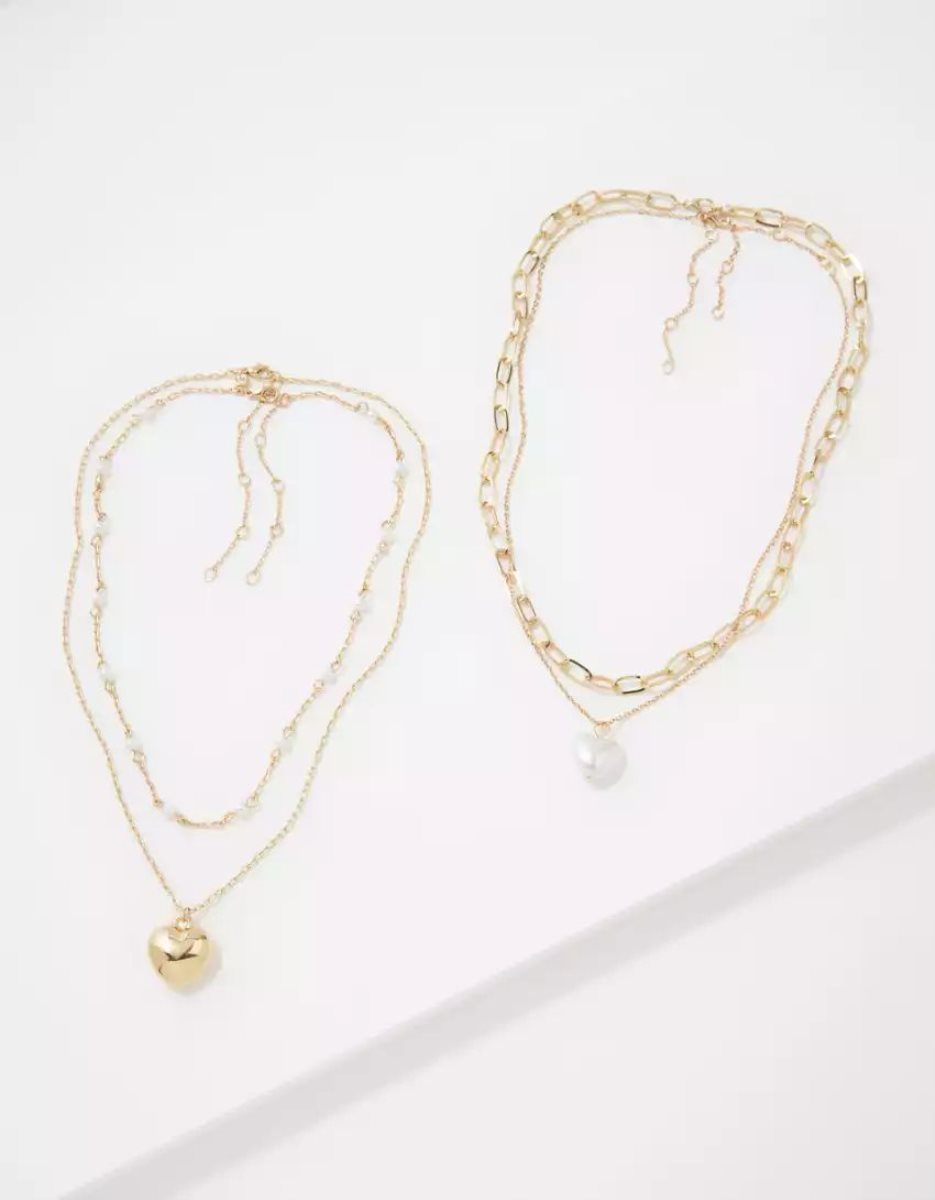 Bijoux American Eagle AEO Gold Heart Necklace 4-Pack Doré Femme | QML-22475935